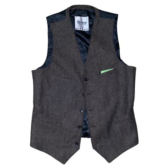 Topman Wool Blend Waistcoat Vest Sleeveless Under Jacket with Pocket Square 40 - Picture 1 of 6